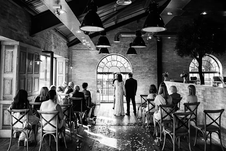 A wedding ceremony taking place with in Ponti's Italian Kitchen, Fox Valley Sheffield