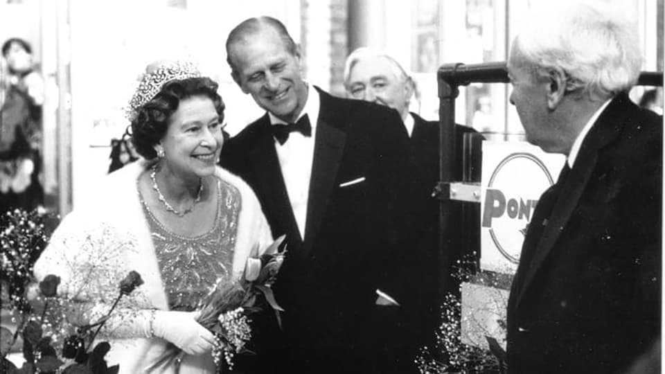 Queen Elizabeth II and prince philip visiting Ponti's